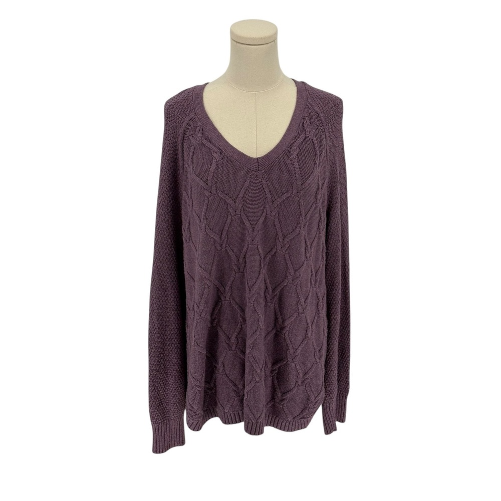 SONOMA Goods for Life Purple Cable Knit V Neck Sweater XXL Cotton Blend